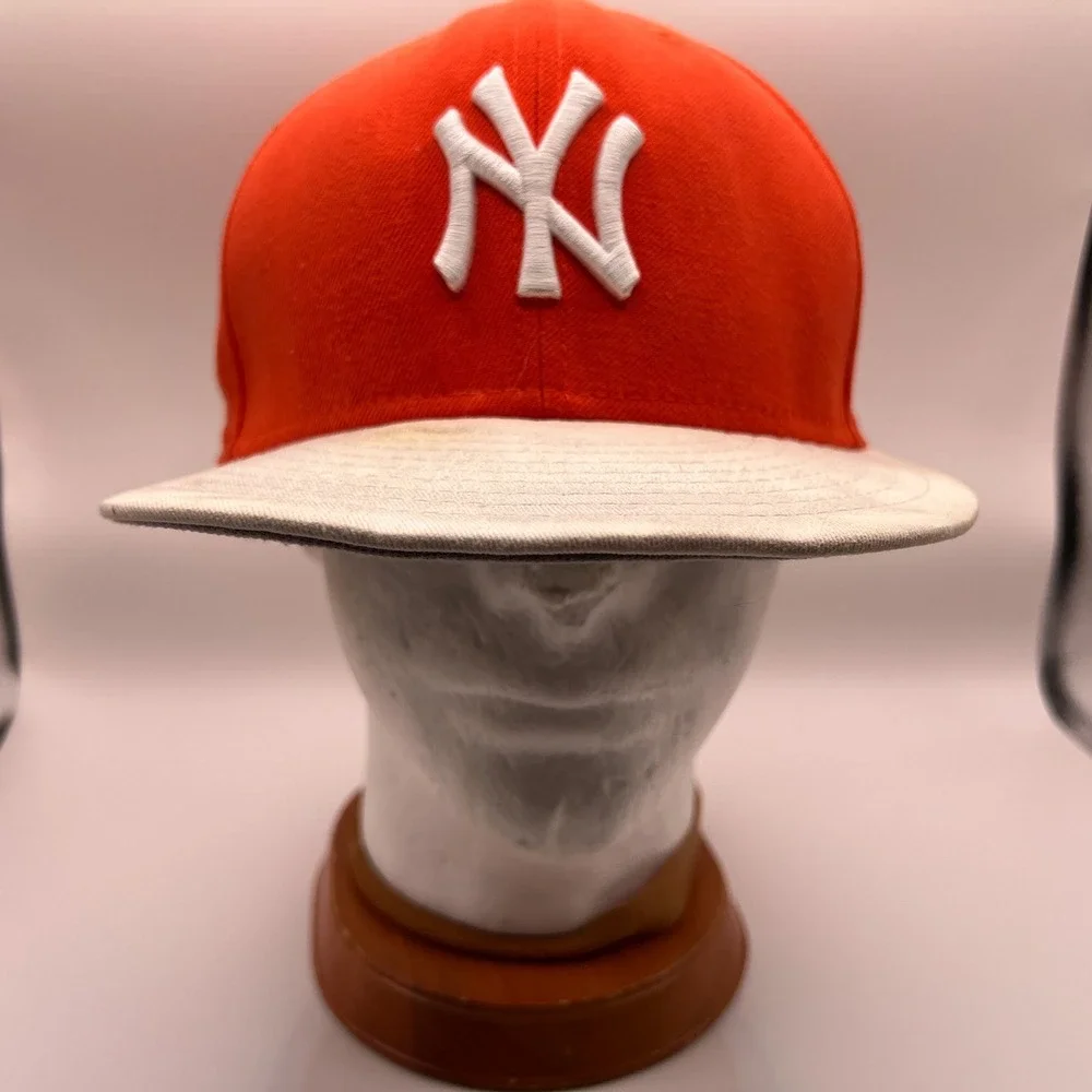 New Era 59FIFTY New York Yankees MLB Fitted Hat Orange White 7 1/2 Cap